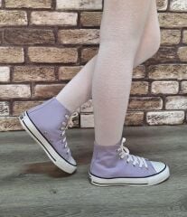 Yarım Bilek Kot Keten Bağcıklı Günlük Rahat Esnek  Düz Şeffaf Taban  Bez Ayakkabı Sneaker Lila - 39