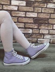 Yarım Bilek Kot Keten Bağcıklı Günlük Rahat Esnek  Düz Şeffaf Taban  Bez Ayakkabı Sneaker Lila - 40