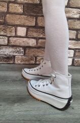 Yarım Bilek Yüksek Taban Kot Keten Bağcıklı Günlük Rahat  Bez Ayakkabı Sneaker