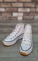 Yarım Bilek Yüksek Taban Kot Keten Bağcıklı Günlük Rahat  Bez Ayakkabı Sneaker Beyaz - 39