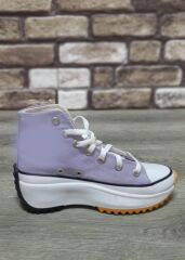 Yarım Bilek Yüksek Taban Kot Keten Bağcıklı Günlük Rahat  Bez Ayakkabı Sneaker Lila - 36