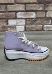 Yarım Bilek Yüksek Taban Kot Keten Bağcıklı Günlük Rahat  Bez Ayakkabı Sneaker Lila - 40
