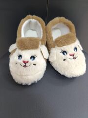  Çocuk Kaydırmaz Taban Panduf Pamuk Astarlı, Kedi Figürlü Çok Amaçlı Okul, Kreş Patiği, Ev Patiği Kahverengi - 33-34