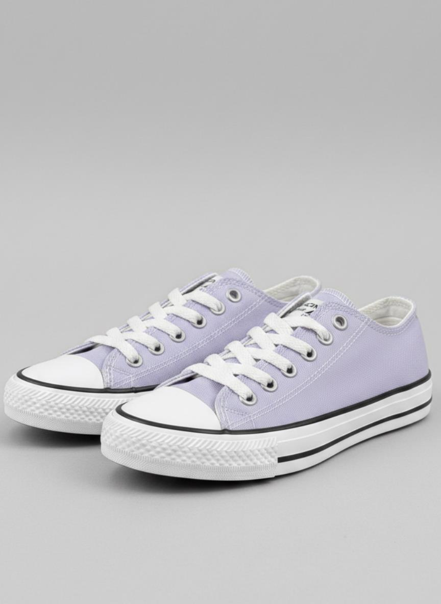 Kısa Kot Keten Bağcıklı Günlük Rahat Esnek  Düz Şeffaf Taban  Bez Ayakkabı Sneaker Lila - 36