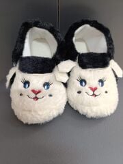  Çocuk Kaydırmaz Taban Panduf Pamuk Astarlı, Kedi Figürlü Çok Amaçlı Okul, Kreş Patiği, Ev Patiği Siyah - 33-34