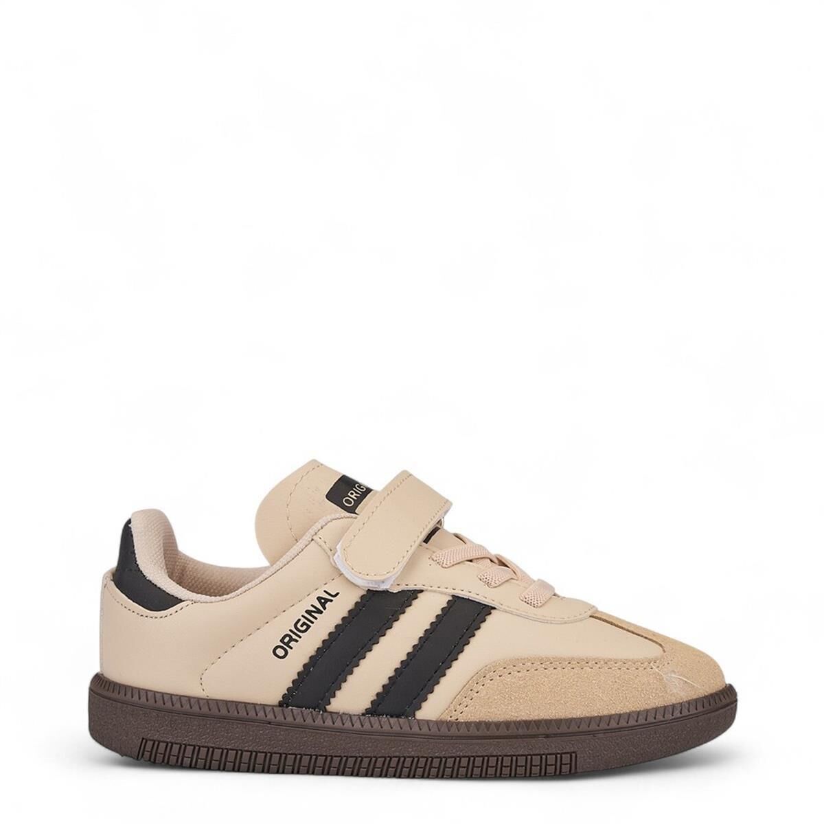 Çocuk Günlük Cırtlı Lastikli  Sneaker Spor Ayakkabı Okul Ayakkabısı Bej - 35