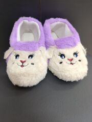 Çocuk Kaydırmaz Taban Panduf Pamuk Astarlı, Kedi Figürlü Çok Amaçlı Okul, Kreş Patiği, Ev Patiği Lila - 31-32
