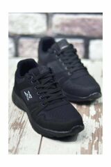 Unisex Siyah Beyaz Günlük Rahat Yürüyüş Ayakkabısı File Detaylı Sneaker Spor Ayakkabı Siyah - 45