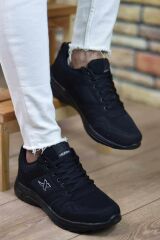 Unisex Siyah Beyaz Günlük Rahat Yürüyüş Ayakkabısı File Detaylı Sneaker Spor Ayakkabı Siyah - 47