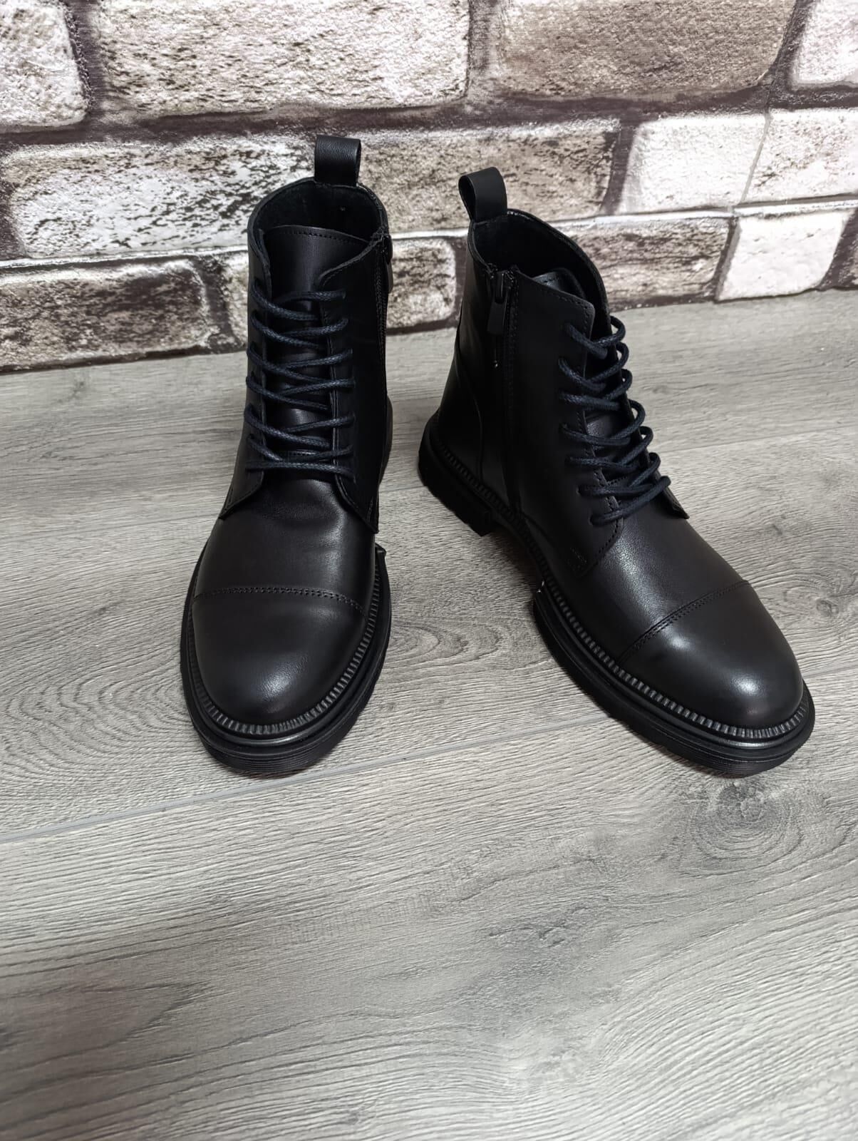 Hakiki Deri Yandan Fermuarlı Çok Kaliteli Gerçek Kauçuk Kaymaz Taban Kışlık Bot Siyah - 44