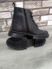 Hakiki Deri Yandan Fermuarlı Çok Kaliteli Gerçek Kauçuk Kaymaz Taban Kışlık Bot Siyah - 44