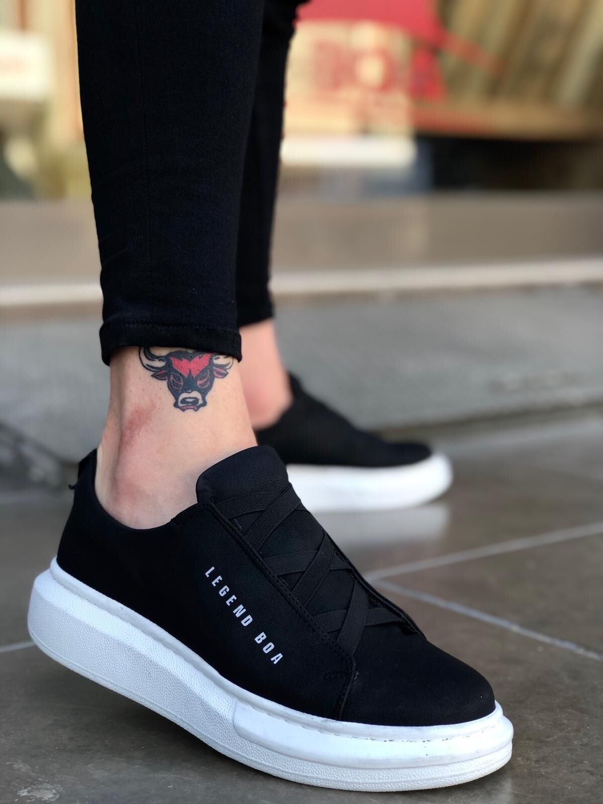 Yüksek Taban Çapraz Bant Siyah Beyaz Erkek Ayakkabı Sneaker Spor Ayakkabı Siyah - Beyaz - 43