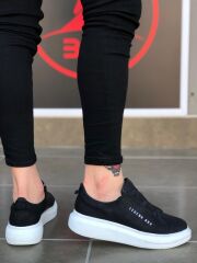 Yüksek Taban Çapraz Bant Siyah Beyaz Erkek Ayakkabı Sneaker Spor Ayakkabı Siyah - Beyaz - 43