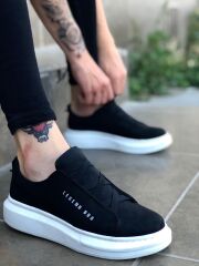 Yüksek Taban Çapraz Bant Siyah Beyaz Erkek Ayakkabı Sneaker Spor Ayakkabı Siyah - Beyaz - 44