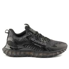 Kaymaz Taban Triko Memory Foam Hafızalı İç Taban Çok Rahat Bağcıklı Sneaker Spor Ayakkabı Siyah-Füme - 41