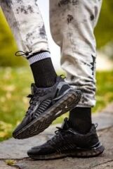 Kaymaz Taban Triko Memory Foam Hafızalı İç Taban Çok Rahat Bağcıklı Sneaker Spor Ayakkabı Siyah-Füme - 41