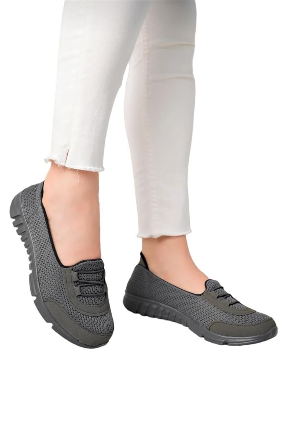 Kadın Fileli Yazlık Spor Babet Koyu Gri - 41