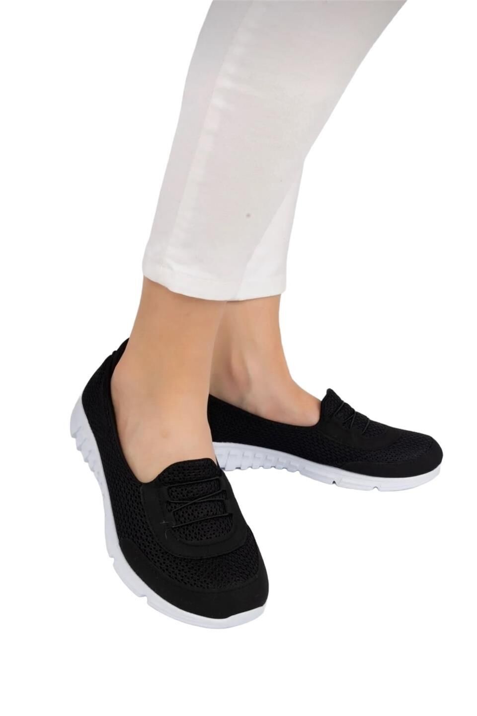 Kadın Fileli Yazlık Spor Babet Siyah - Beyaz - 38