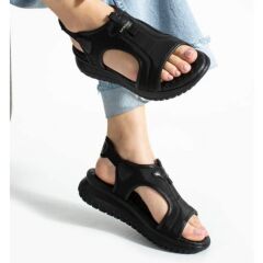 Paraşüt Kumaş Lastikli Kadın Sandalet Siyah - 38