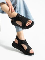 Paraşüt Kumaş Lastikli Kadın Sandalet Siyah - 38