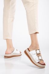 Günlük Kadın Terlik Çift Tokalı Yumuşak Rahat Ortopedik Beyaz - 40