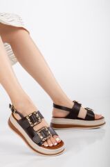 Günlük Kadın Sandalet Çift Tokalı Yumuşak Rahat Ortopedik Kahverengi - 40