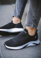 Günlük Kadın Erkek  Unisex Sneaker Triko Nefes Alabilen Yürüyüş Bağcıksız Esnek  Spor Ayakkabı Siyah - Beyaz - 36
