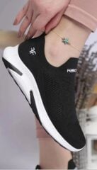 Günlük Kadın Erkek  Unisex Sneaker Triko Nefes Alabilen Yürüyüş Bağcıksız Esnek  Spor Ayakkabı Siyah - Beyaz - 38