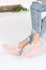 Günlük Kadın Erkek  Unisex Sneaker Triko Nefes Alabilen Yürüyüş Bağcıksız Esnek  Spor Ayakkabı Pudra - 36