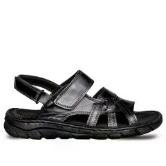 Erkek Hakiki Deri Sandalet Yumuşak  Puf Yazlık Ortopedik Sandalet Siyah - 44