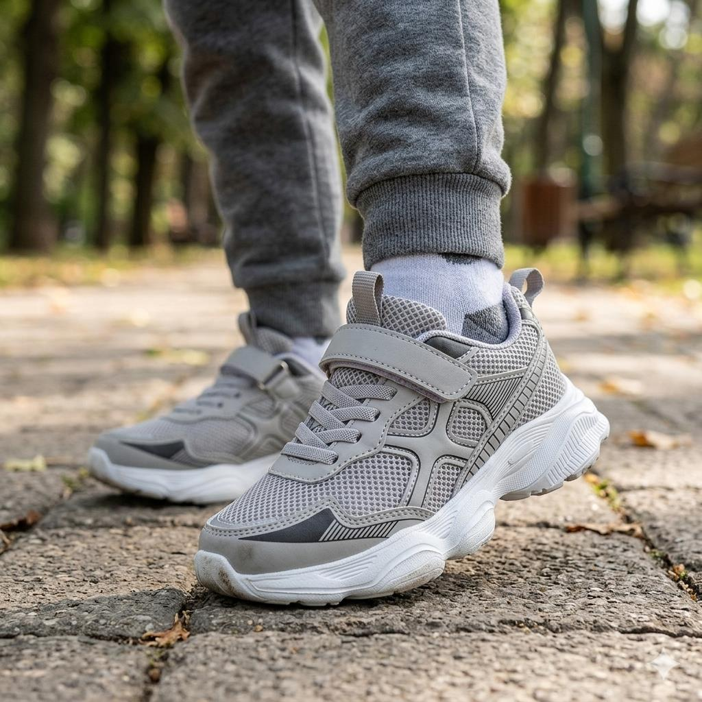 Çocuk Günlük  Yumuşak Rahat Taban Cırt Bantlı Spor Ayakkabı Sneaker Buz Beyaz - 31