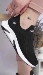 Günlük Kadın Erkek  Unisex Sneaker Triko Nefes Alabilen Yürüyüş Bağcıksız Esnek  Spor Ayakkabı Siyah - Beyaz - 42