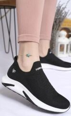 Günlük Kadın Erkek  Unisex Sneaker Triko Nefes Alabilen Yürüyüş Bağcıksız Esnek  Spor Ayakkabı Siyah - Beyaz - 42