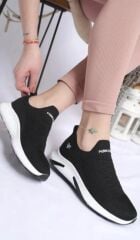 Günlük Kadın Erkek  Unisex Sneaker Triko Nefes Alabilen Yürüyüş Bağcıksız Esnek  Spor Ayakkabı Siyah - Beyaz - 42