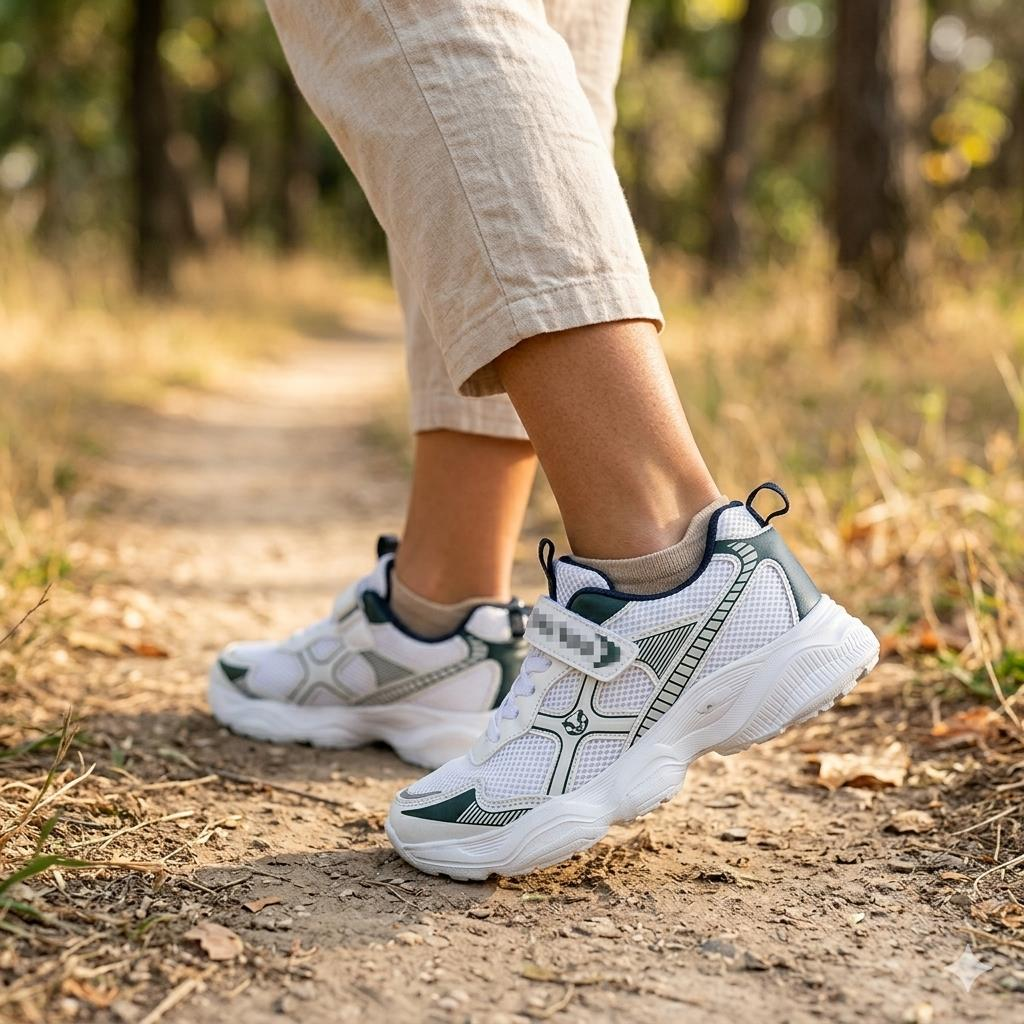 Çocuk Günlük  Yumuşak Rahat Taban Cırt Bantlı Spor Ayakkabı Sneaker Beyaz Laci - 34