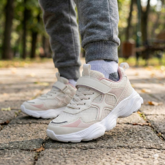 Çocuk Günlük  Yumuşak Rahat Taban Cırt Bantlı Spor Ayakkabı Sneaker Ekru Pudra - 31