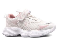 Çocuk Günlük  Yumuşak Rahat Taban Cırt Bantlı Spor Ayakkabı Sneaker Ekru Pudra - 33