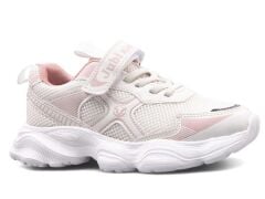 Çocuk Günlük  Yumuşak Rahat Taban Cırt Bantlı Spor Ayakkabı Sneaker Ekru Pudra - 35