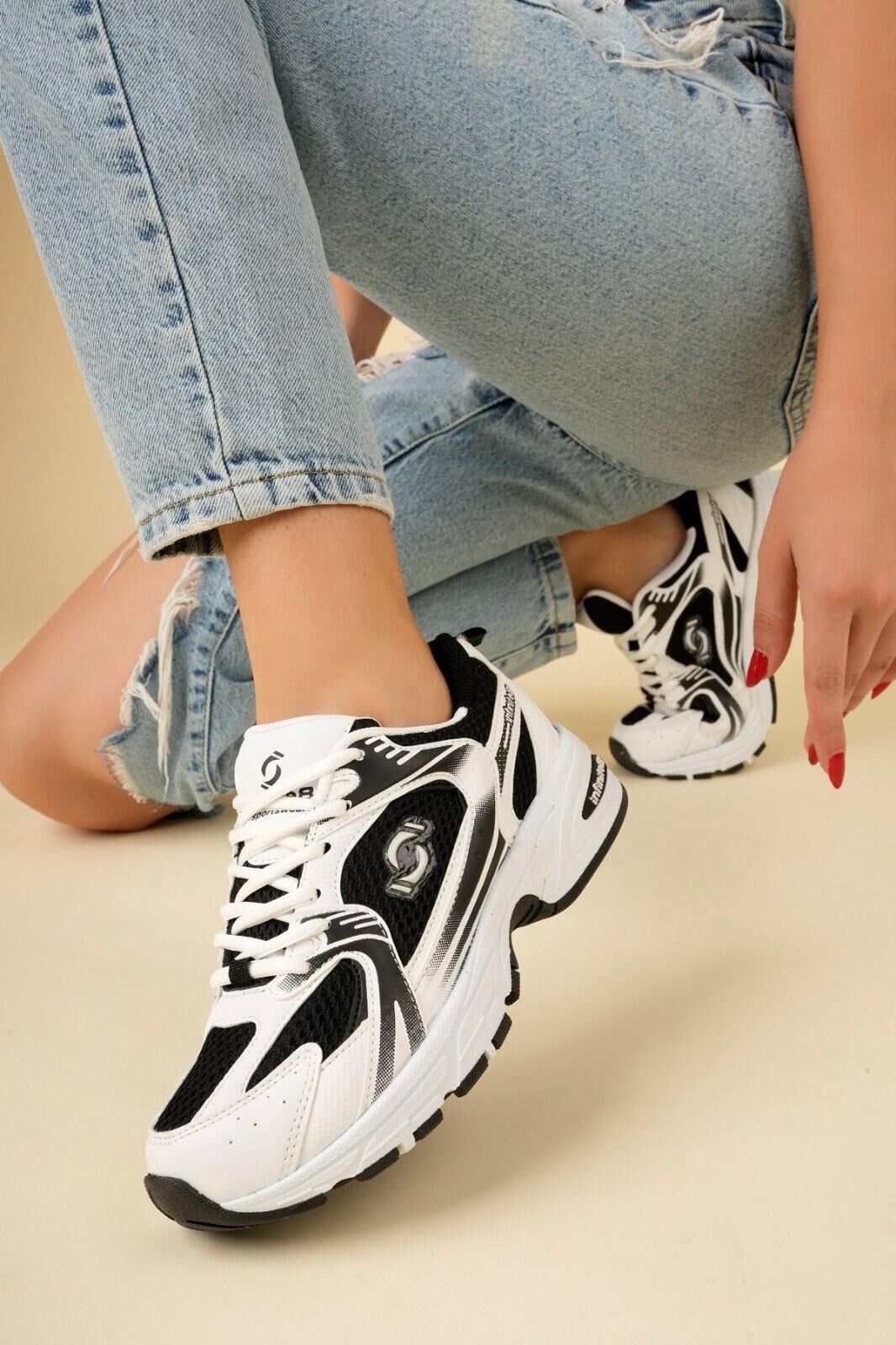 Kadın, Erkek, Unisex  Triko Günlük Yürüyüş Spor Ayakkabısı,Sneaker Siyah - Beyaz - 36