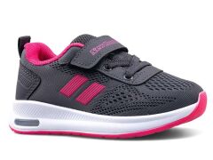 Çocuk Günlük  Yumuşak Rahat Taban Triko Cırt Bantlı Spor Ayakkabı Sneaker Füme Fuşya - 30