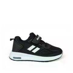 Çocuk Günlük  Yumuşak Rahat Taban Triko Cırt Bantlı Spor Ayakkabı Sneaker Siyah - Beyaz - 26