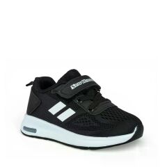 Çocuk Günlük  Yumuşak Rahat Taban Triko Cırt Bantlı Spor Ayakkabı Sneaker Siyah - Beyaz - 27