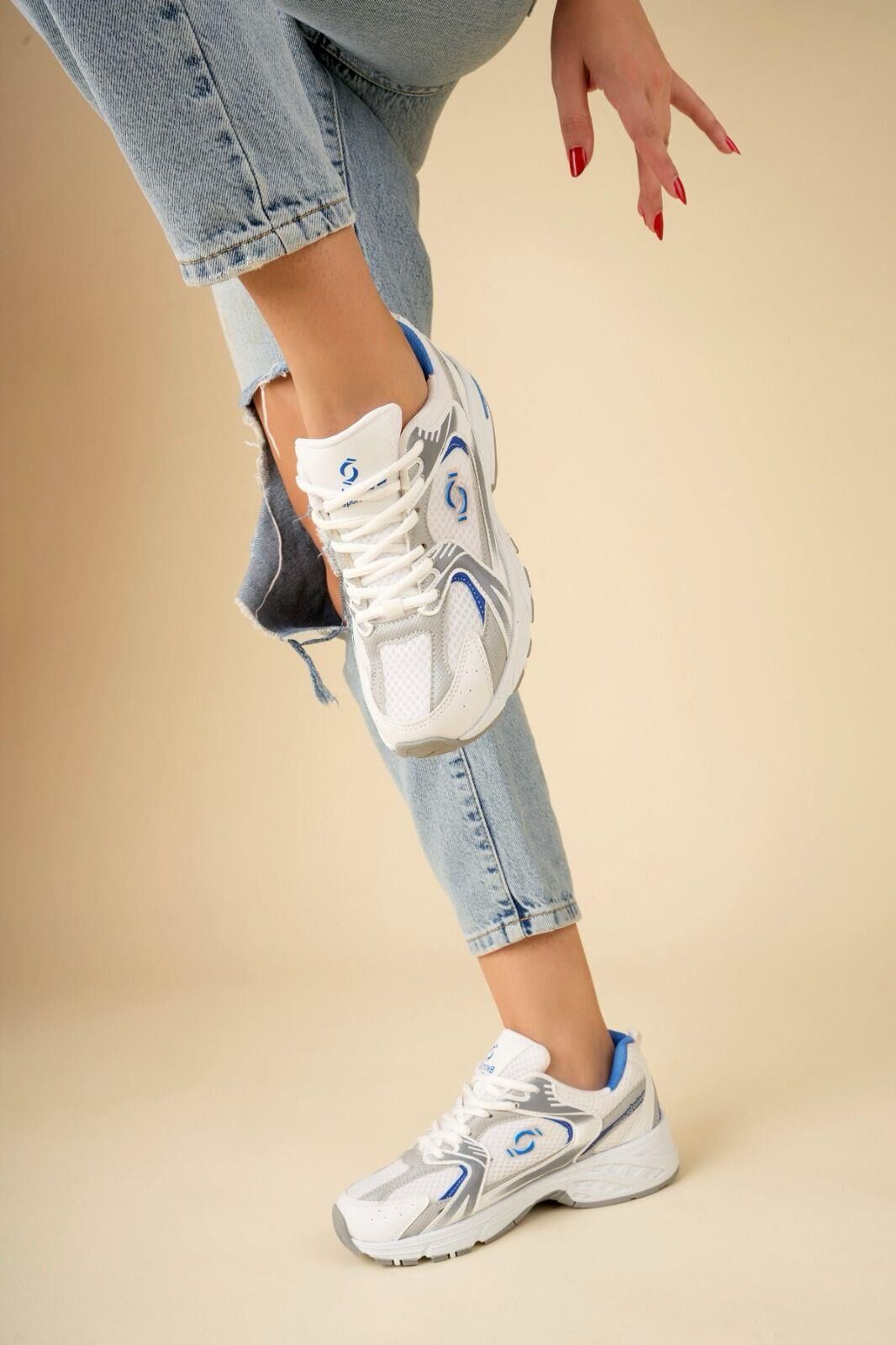 Kadın, Erkek, Unisex  Triko Günlük Yürüyüş Spor Ayakkabısı,Sneaker Beyaz-Mavi - 39