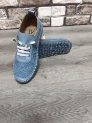 Hakiki Deri Kadın Günlük Lastikli Ortopedik Ayakkabı Mavi - 37