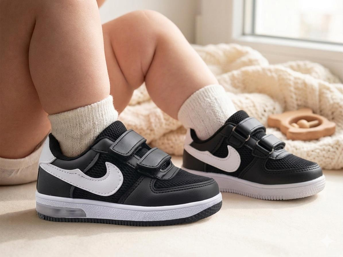 Bebek Günlük  Işıklı Yumuşak Rahat Taban Cırt Bantlı Spor Ayakkabı Sneaker Siyah - Beyaz - 25