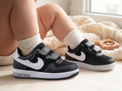 Bebek Günlük  Işıklı Yumuşak Rahat Taban Cırt Bantlı Spor Ayakkabı Sneaker Siyah - Beyaz - 25
