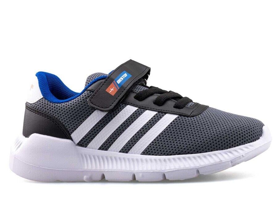 Çocuk Günlük Cırtlı Lastikli Fileli Sneaker Spor Ayakkabı Okul Ayakkabısı Füme - 35