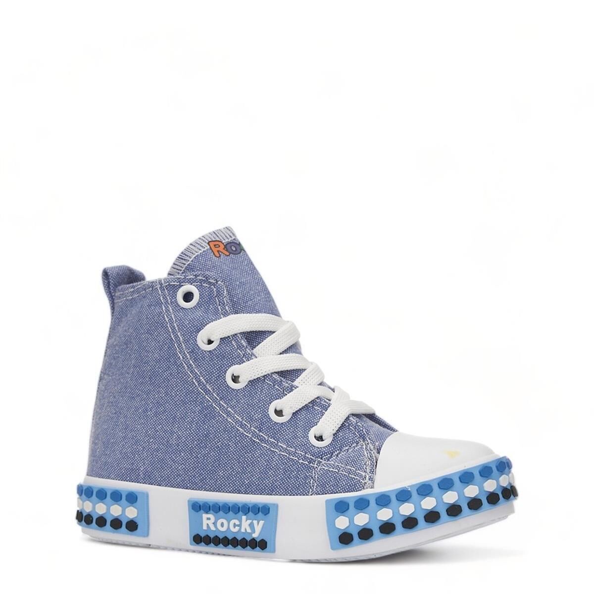 Çocuk Günlük Keten Fermuarlı  Sneaker Spor Ayakkabı Okul Ayakkabısı Mavi - 35